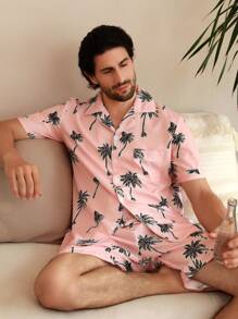 Bộ áo ngắn tay và quần short cài cúc phía trước có in hình cây, đồ mặc nhà - Nhiều màu - Xem 7