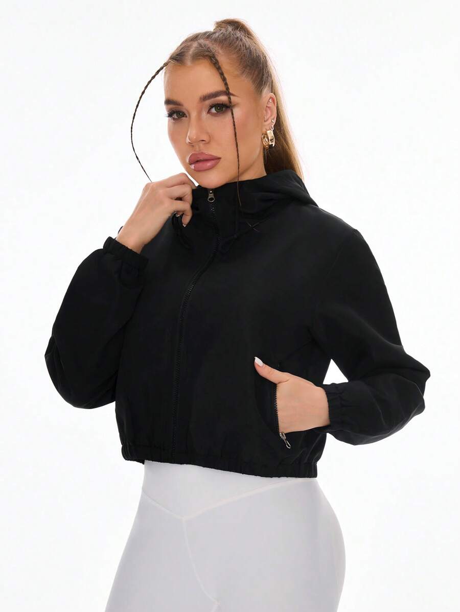 Easithlete Hooded Zipper Athletic Jacket With Side Pockets - Black - View 1