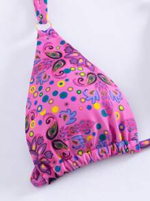 SHEIN Swim Conjunto de bikini rosa de dos piezas con estampado floral de verano, Copa triangular, impresión aleatoria