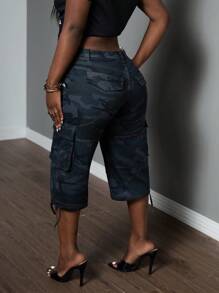 SHEIN Slayr 低腰迷彩七分直筒牛仔裤