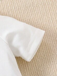 SHEIN Bộ Layette trắng tay ngắn in chữ thường ngày cho bé gái sơ sinh Xuân Hạ Thu - Đen và trắng - Xem 5