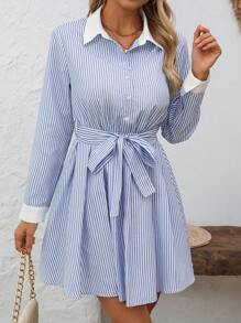 Chiquease Women's Spring/Summer Casual Color Blocked Striped Button Front Shirt Dress - Multicolor - View 7