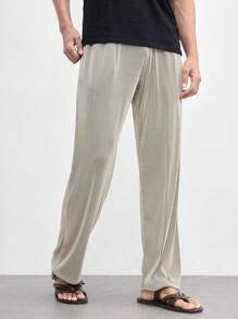 AKNOTIC Business Casual Pantalones casuales rectos de punto largo para hombre con cintura elástica y cordón, adecuados para uso diario en primavera y verano