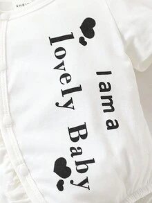 SHEIN Bộ Layette trắng tay ngắn in chữ thường ngày cho bé gái sơ sinh Xuân Hạ Thu - Đen và trắng - Xem 7