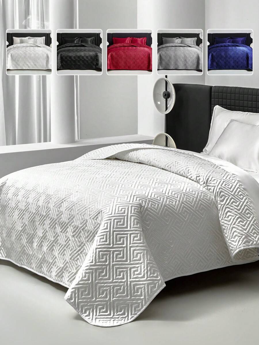 1pc Luxurious Satin Solid Color Quilted Bedspread, Cooling Summer