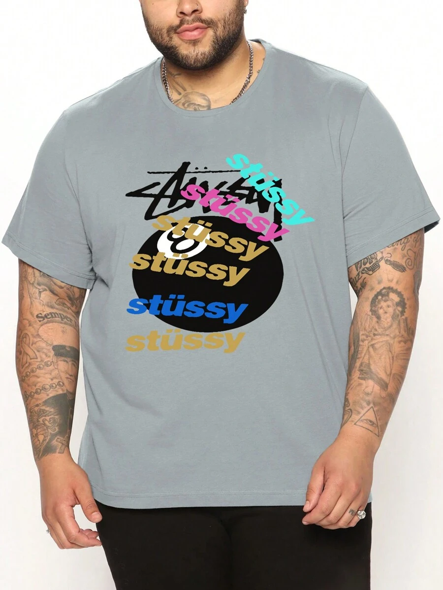 メンズ プラスサイズ 夏用 カジュアル 半袖Tシャツ レタープリント - グレー - チェックする 1