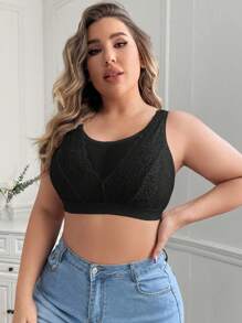 Wedaily 3pcs Plus Size Contrast Lace Bra Set, Lingerie - Black - View 5