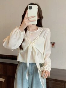 DAZY Women's Long Sleeve Puff Sleeve Shirt,Fall Women Clothes - Apricot - View 6