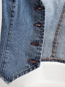 SHEIN Essnce 女性夏季休閒單釦丹寧背心外套 - 淺色水洗藍 - 查看 7