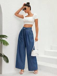 SHEIN Essnce High Waist Belted Wide Leg Jeans