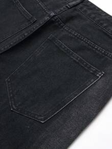 Chillumni Men Ripped Frayed Raw Trim Jeans - Black - View 6