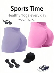 SHEIN Sport Studio Nahtlose Sporthosen mit hoher Dehnung, Damen Schweiß-Shorts, Gym Shorts, Biker Shorts