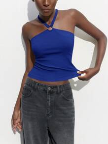 Maija Áo quây không tay màu xanh dương trơn, kiểu cổ yếm, hở lưng, có vòng cổ. Lãng mạn, thời trang, đa năng; thích hợp cho kỳ nghỉ hè, thoải mái, phong cách bohemian, đồ đi biển, áo khoác ngoài đồ bơi, sành điệu, thanh lịch, giản dị, mặc hàng ngày, phong cách đồng quê, thiết yếu, màu trơn, phong cách thường ngày khi đi nghỉ mát. - Màu xanh lam - Xem 1