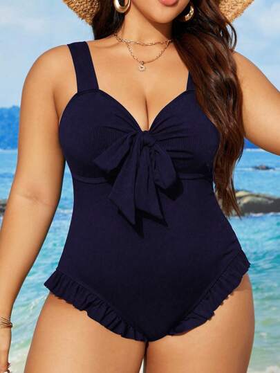 Swim Lushoire 大码女式纯色连体泳衣，适合日常穿着夏季