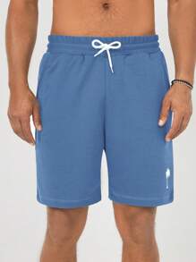RueChic Men Coconut Tree Print Drawstring Waist Shorts - Blue - View 4