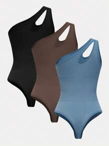 SHEIN Velisys Women Asymmetric Neck Sports Bodysuit - Multicolor - View 2