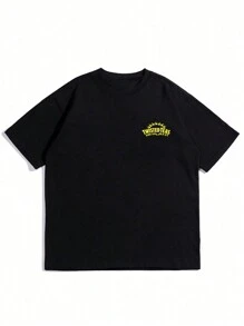 男士1入組字母圖形短袖休閒T恤 - 黑色 - 查看 3