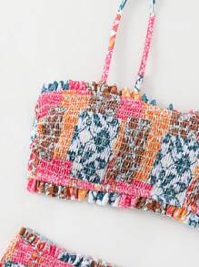 Swim Vcay Women's Summer Beach Ditsy Floral Frill Bandeau Bikini Set - Multicolor - View 4