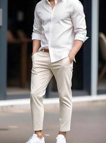 Manfinity Mode Men Slant Pocket Cropped Suit Pants For Dailywear - Beige - View 4