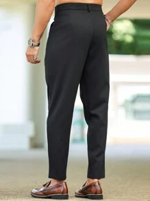 Manfinity Homme Plus Solid Slant Pocket Pants For Dailywear - Black - View 2