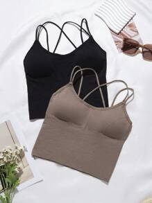 女性純色基本背心上衣（2件套裝），全季通用 - 彩色 - 查看 3