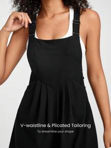 GLOWMODE 3" Waffle-Knit Soft Adjustable Straps Multi Pockets V-Shaped Waistline Short Overalls Daily Casual