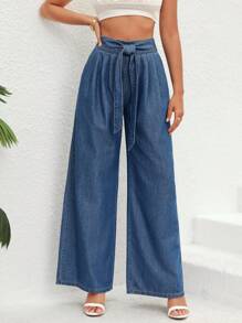 SHEIN Essnce High Waist Belted Wide Leg Jeans