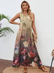 EMERY ROSE 女式假日休閒花卉印花無袖長裙 - 彩色 - 查看 3