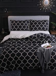 Geometric Pattern Bedding Set Without Filler - Black - View 2