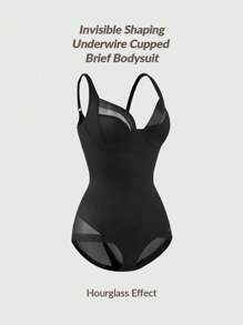 SHAPORA Shaping Underwire Cupped Mesh Brief Bodysuit Shapewear Bodysuit Body Shaper Bust&Butt Lifter-Tummy Waist Thigh Control - Black - View 4