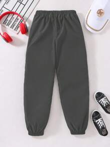 SHEIN Tween Boy All-Match Asymmetrical Striped & Printed Pants With Side Stripes - Grey - View 2