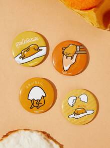 Gudetama X SHEIN 4pcs Fun Cartoon Pattern Brooch Pins - Yellow - View 2