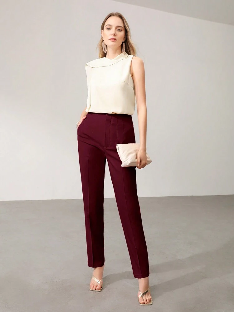 ELEGANT TAPERED ANKLE-LENGTH SUIT PANTS FOR COMMUTING, SPRING/SUMMER