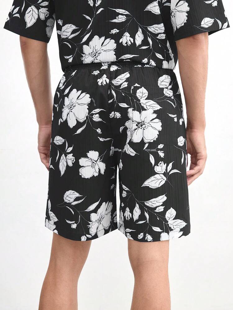MOCODE Men's Woven Loose-Fit Mid-Waist Shorts With Ditsy Floral, Suitable For Summer
