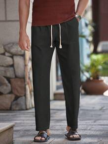 Manfinity Homme Byxor för män med dragsko i midjan med raka ben - Svart - Visa 3