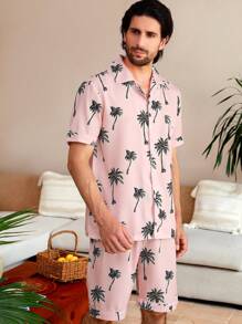 Bộ áo ngắn tay và quần short cài cúc phía trước có in hình cây, đồ mặc nhà - Nhiều màu - Xem 6