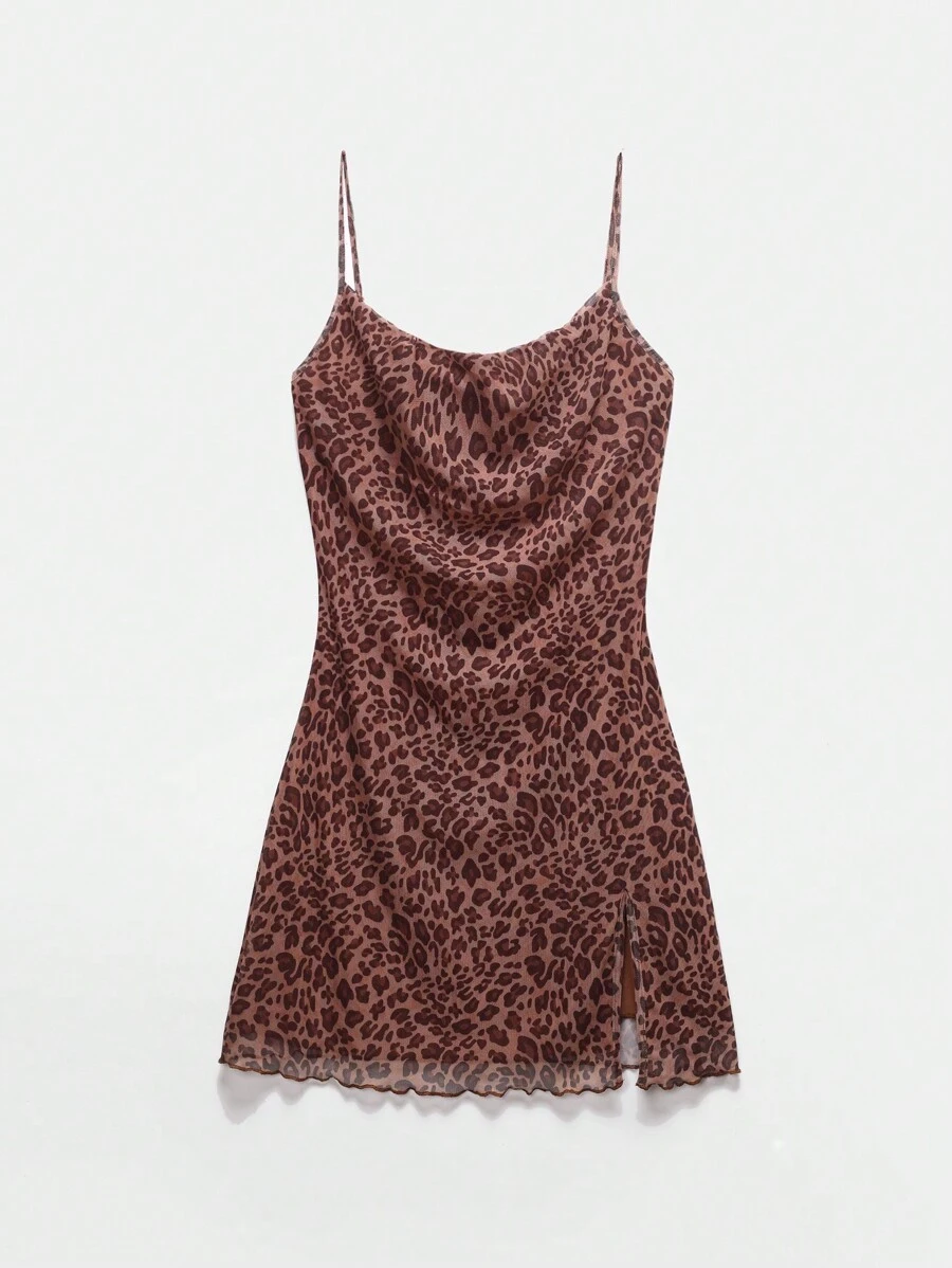 SHEIN Unity 女款豹紋極簡日常細肩帶裙