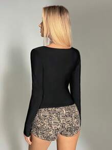 SHEIN Unity Top corto sexy de encaje con mangas largas y cordones para mujeres estilo Y2K