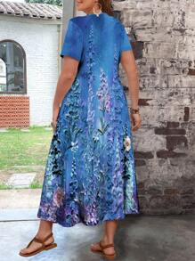 EMERY ROSE Vestido retro de verano para mujer de talla grande con estilo casual y ajuste de corte ajustado - Azul - Ver 2