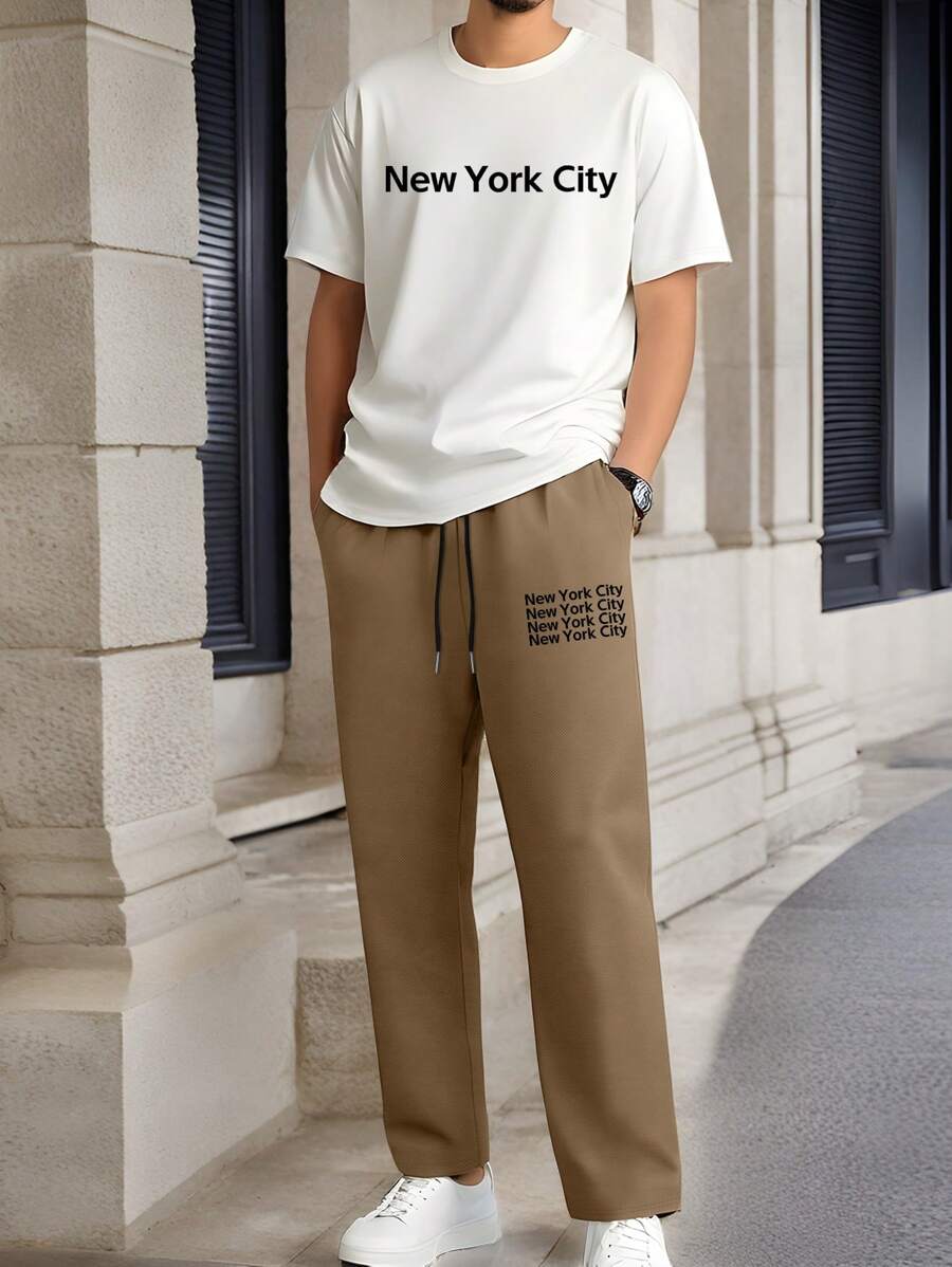 Manfinity Homme Áo phông in chữ cỡ lớn cho nam & quần dây rút - Nhiều màu - Xem 1