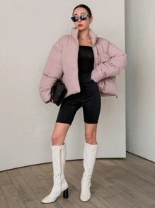 DAZY Women's Winter Casual Solid Color Stand Collar Padded Coat ,Winter Women Clothes,Winter Coat Women