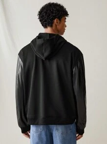 Manfinity VCAY 男士梭织时尚休闲连帽夹克，宽松长袖，拼色设计，适合秋冬季日常穿着 - 黑色 - 查看 2