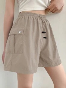 DAZY Women's Elastic Waist Work Shorts - Khaki - View 4