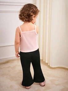 SHEIN Conjunto de top corto y pantalones acampanados suaves para bebé niña, con diseño floral sutil y delicado, apto para usar en casa, al aire libre y en fiestas, ideal para verano - Multicolor - Ver 3