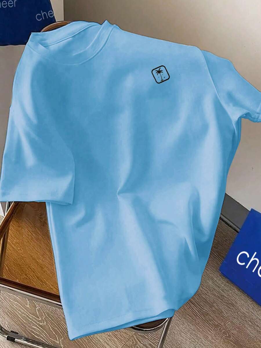 Claim Dot Men's Summer Print Round Neck Short Sleeve Casual T-Shirt Summer Streetwear T-Shirt Men Drop Shoulder Tee,Streetwear,Boyfriend Gifts, Back To School,Graphic Tees,Back To School - Baby Blue - View 1