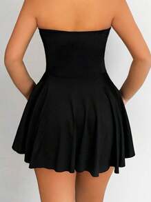VaVaBold Women's Short Casual Halter Neck Solid Color Summer Dress - Black - View 6