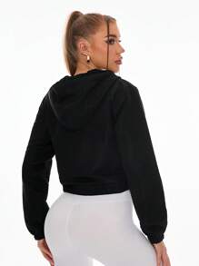 Easithlete Hooded Zipper Athletic Jacket With Side Pockets - Black - View 2