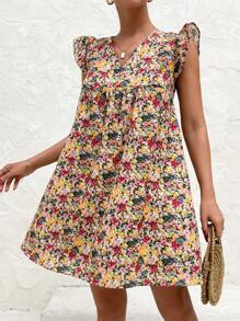 EURMUSE Vestido con estampado floral ribete con fruncido - Multicolor - Ver 4