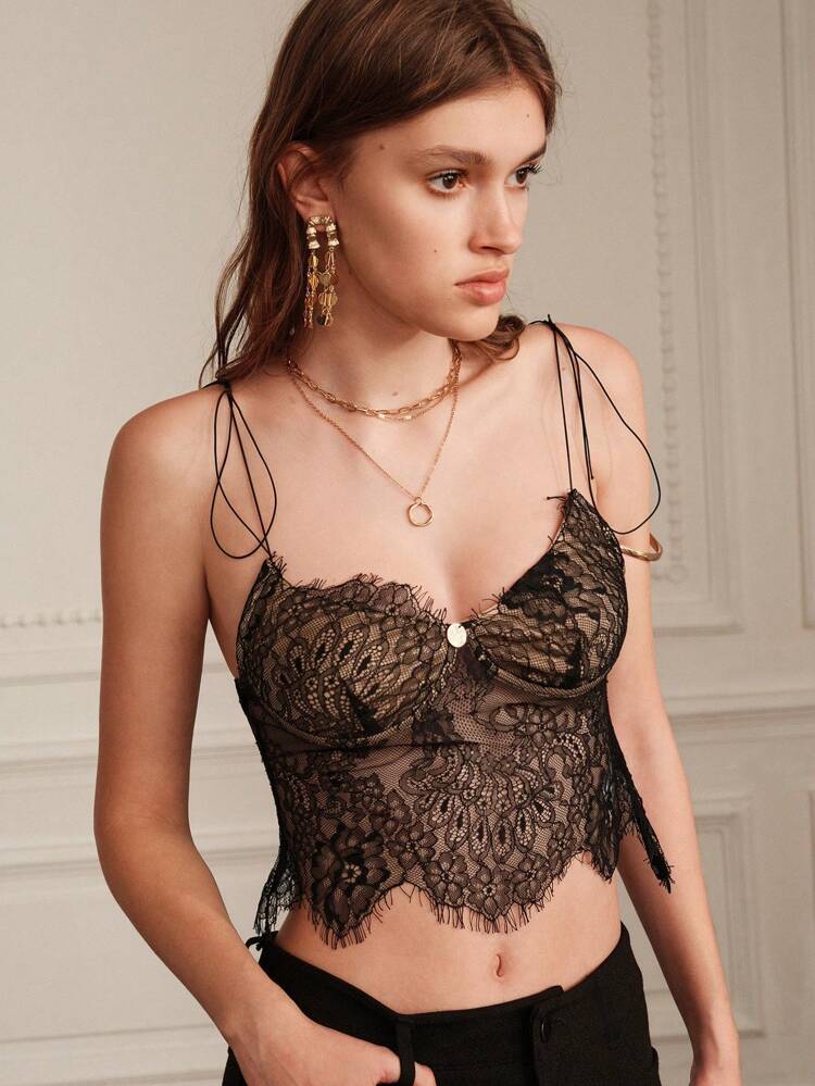Delicate Sexy Sheer Lace Criss Cross Camisole For Women