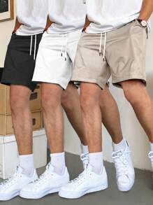 Manfinity Hypemode Pantalones cortos de hombre de ajuste holgado con bolsillos oblicuos y cintura con cordón
